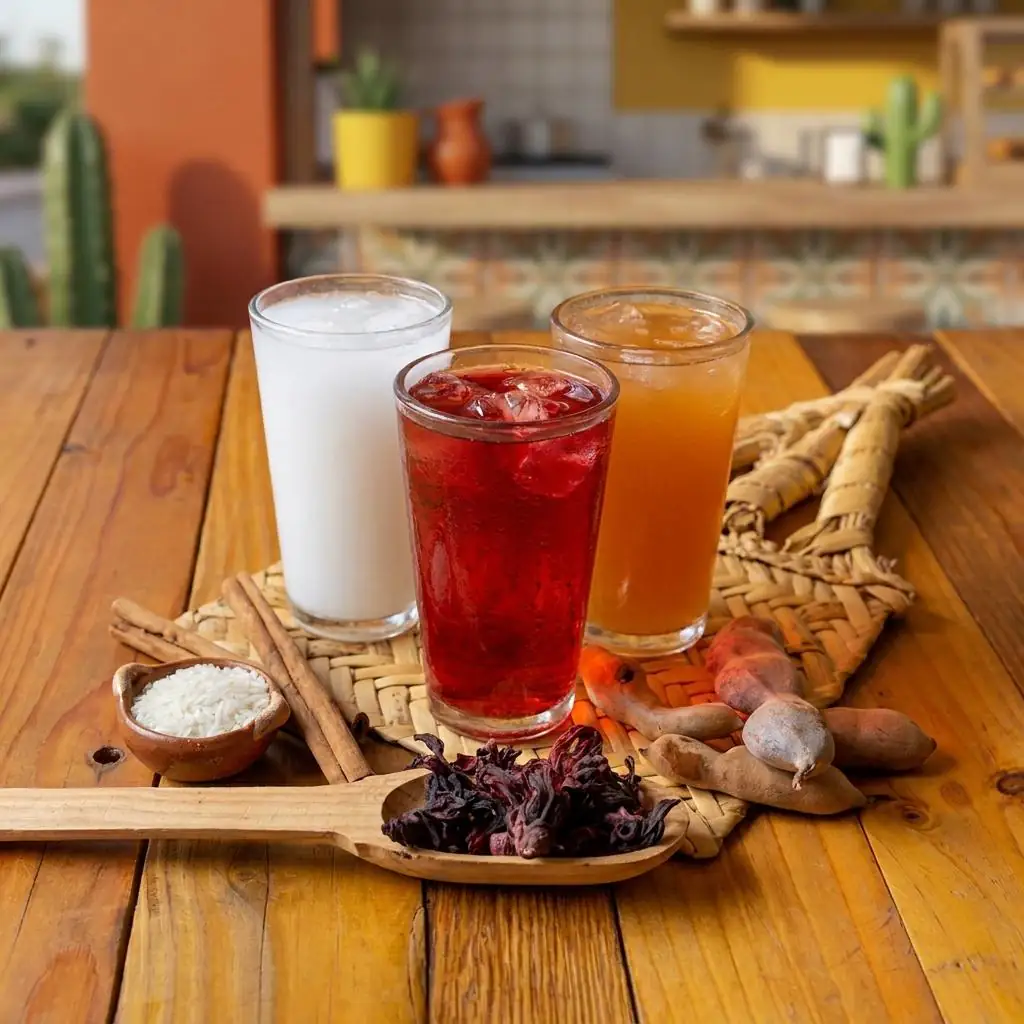 Fresh aguas frescas and Jarritos