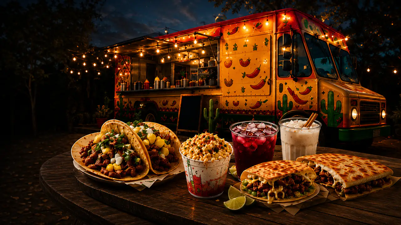 Super Tacos food truck at night