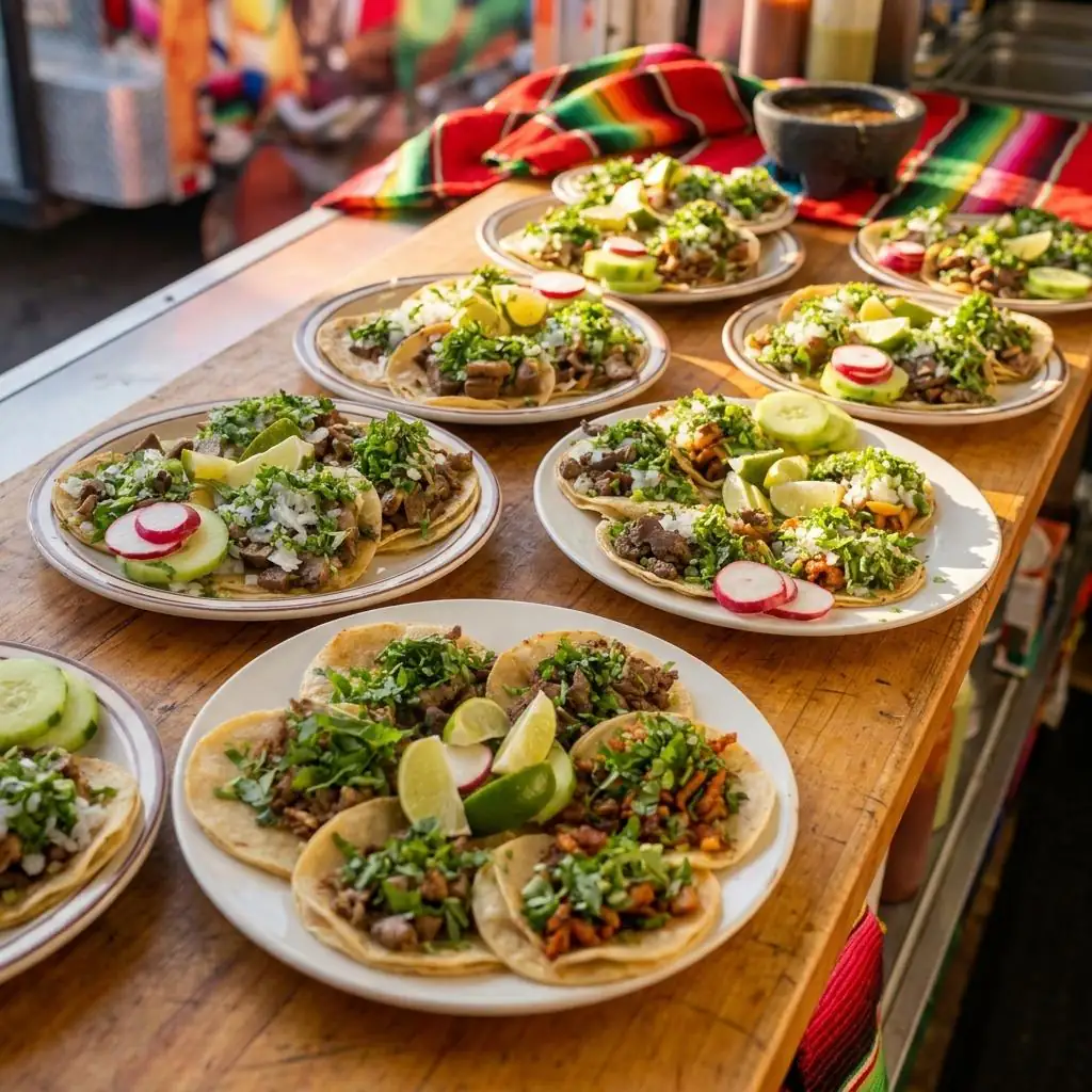 Mexican street style tacos with cilantro and onion